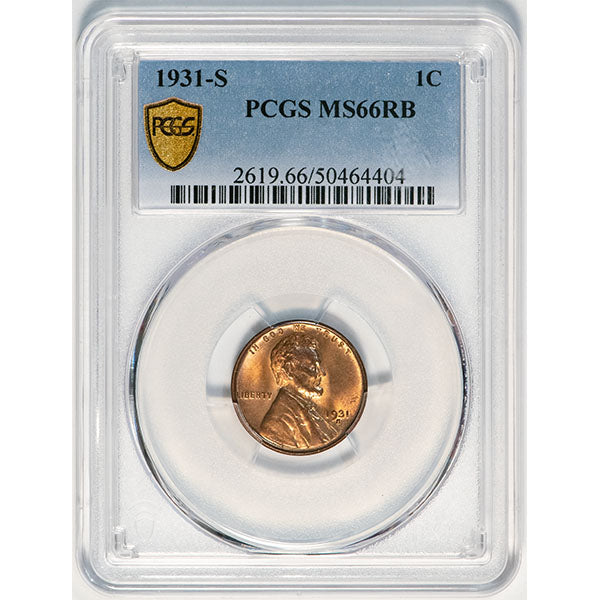 1931-S 1C PCGS MS66RB Lincoln slab