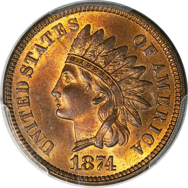 1874 1C PCGS MS65RB CAC Indian Cent obverse