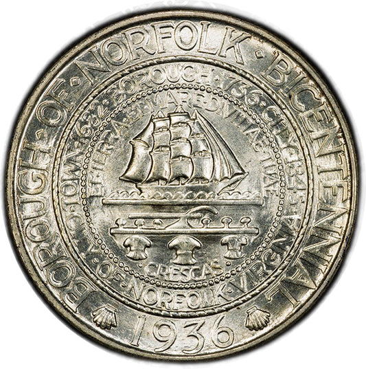(9337) 1936 50C Norfolk PCGS MS67 CAC