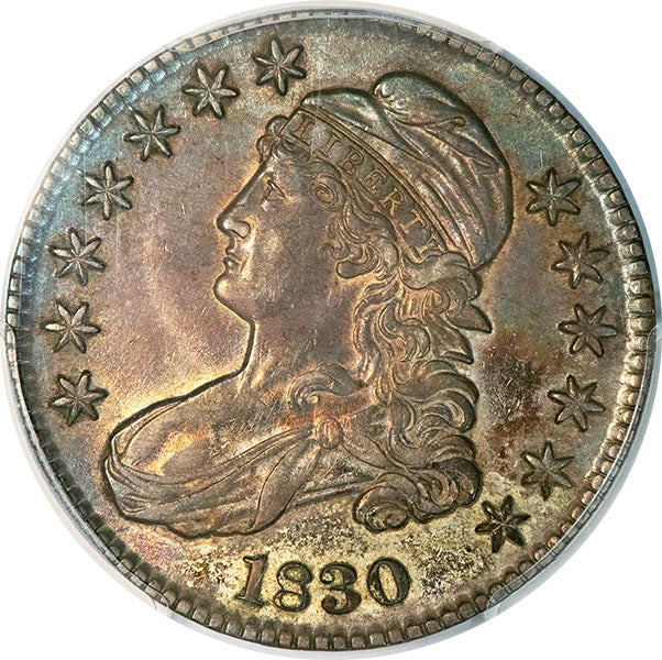 1830 50C Small O PCGS AU53 CAC Turban Half Obverse