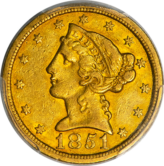 (8249) 1851-O $5 PCGS XF45 CAC