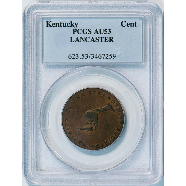 Kentucky Cent Lancaster PCGS AU53 U.S. Colonial Issue Token  Cent slab