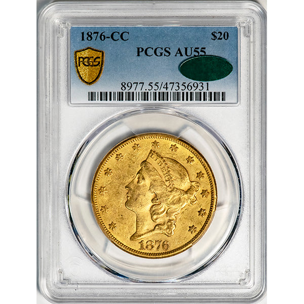 (8977) 1876-CC $20 PCGS AU55 CAC Liberty slab