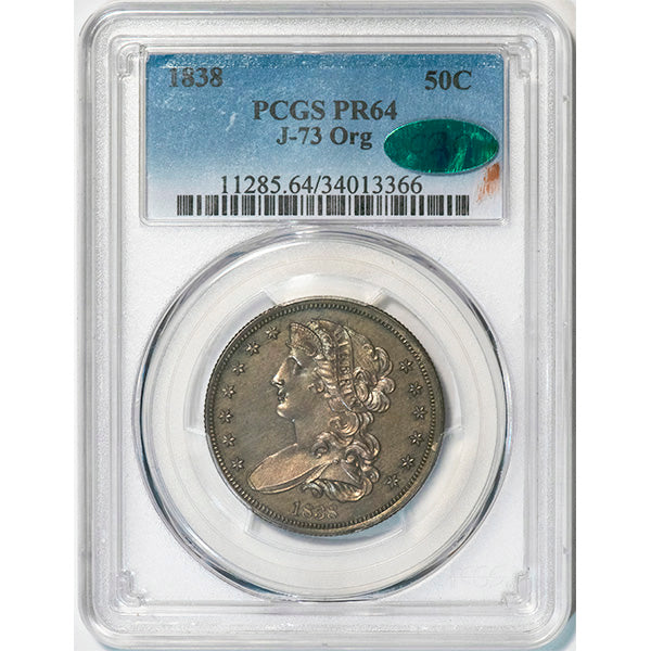 1838 50C PCGS PR64 J-73 Org CAC Bust Half slab