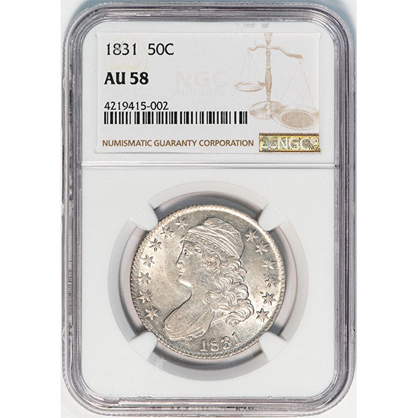 1831 50C O-102, R.1 NGC AU58 Turban Half dollar slab