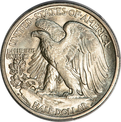 1918-D 50C PCGS MS62 CAC Walking Liberty Half Dollar reverse