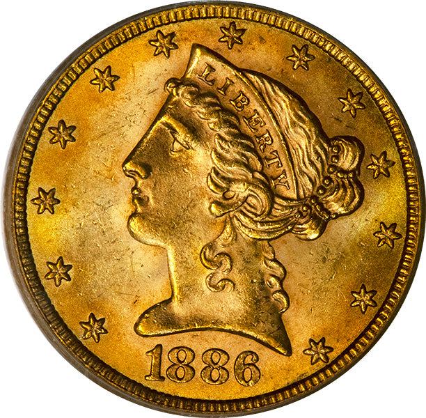 1886-S $5 PCGS MS63 *** Liberty Head obverse 