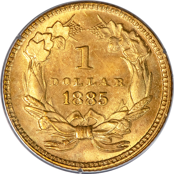 (7586) 1885 G$1 PCGS MS64 CAC Gold Dollar reverse