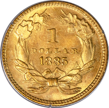 (7586) 1885 G$1 PCGS MS64 CAC Gold Dollar reverse