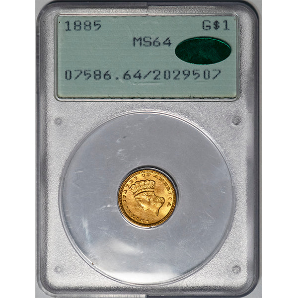 (7586) 1885 G$1 PCGS MS64 CAC Gold Dollar slab