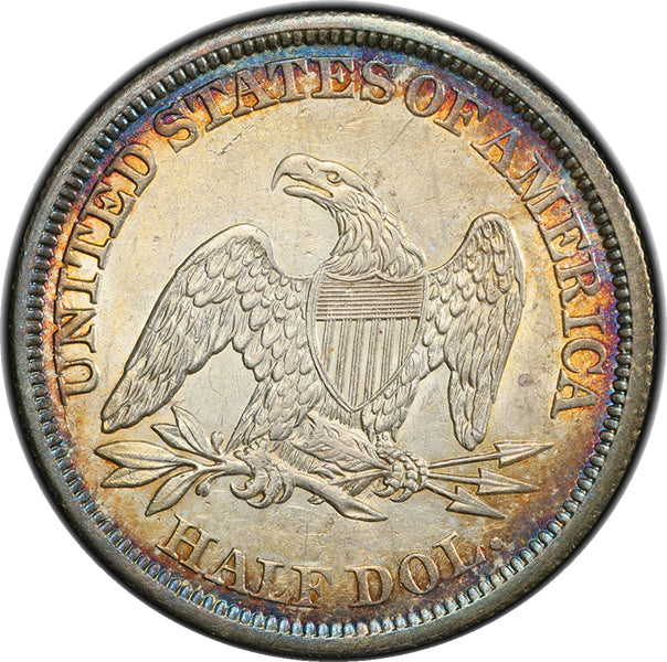 (6240) 1842 50C PCGS AU53 Seated Half reverse