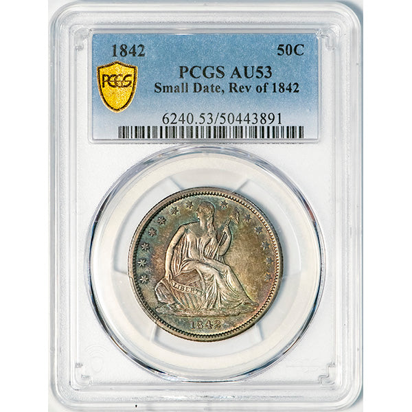 (6240) 1842 50C PCGS AU53 Seated Half slab