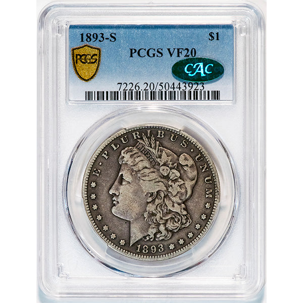 1893-S $1 PCGS VF20 CAC Morgan Dollar slab