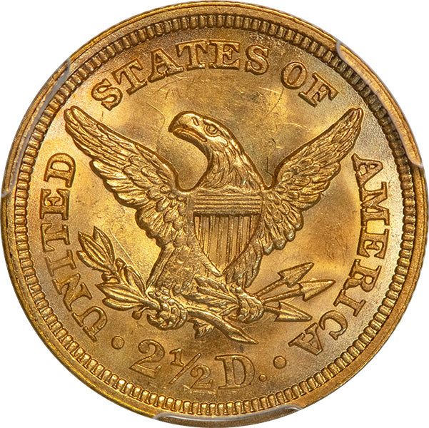 (7769) 1854 $2.50 PCGS MS62 CAC Liberty reverse