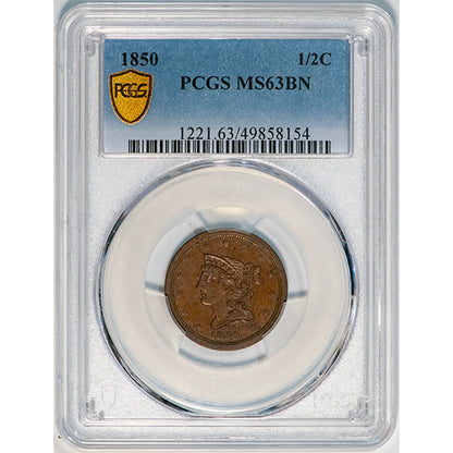 (1221) 1850 1/2C PCGS MS63BN ***