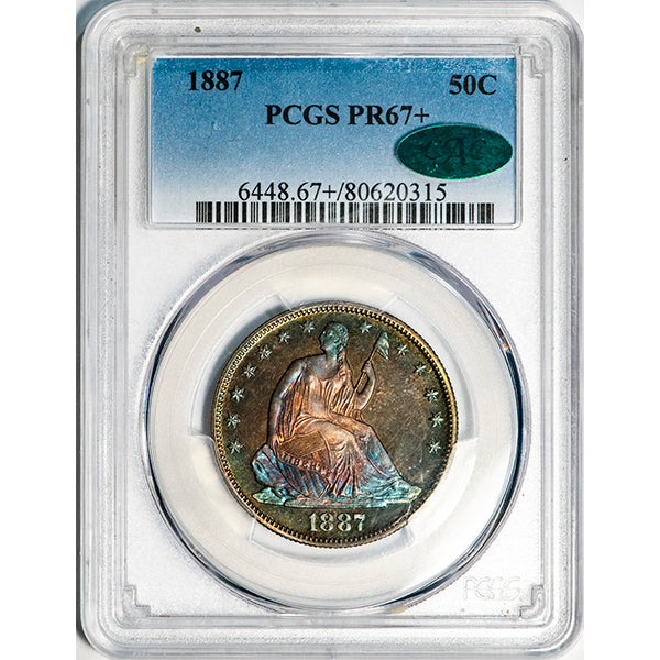 (6448) 1887 50C PCGS PR67+ CAC Seated Half Dollar slab