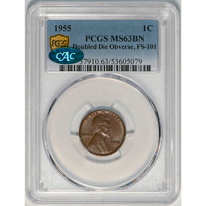 (2830) 1955 1C DDO,  FS-101 PCGS MS63BN CAC