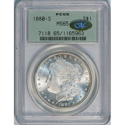 (7118) 1880-S $1 PCGS MS65 Gold CAC Morgan slab