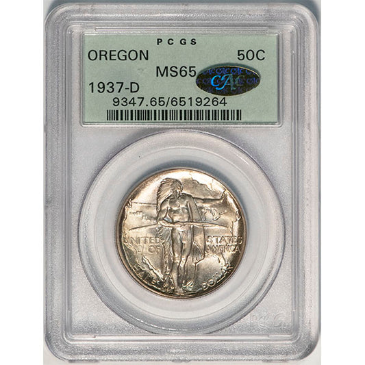 (9347) 1937-D 50C Oregon Old Holder PCGS MS65 Gold CAC