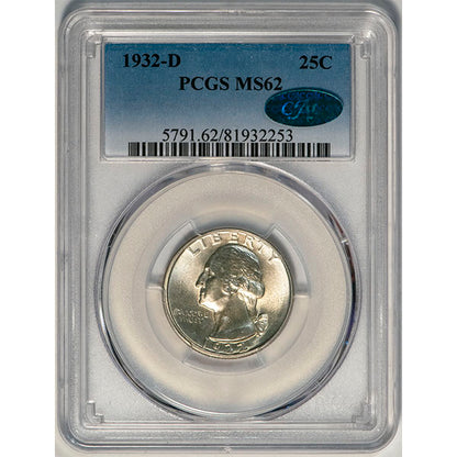 (5791) 1932-D 25C PCGS MS62 CAC