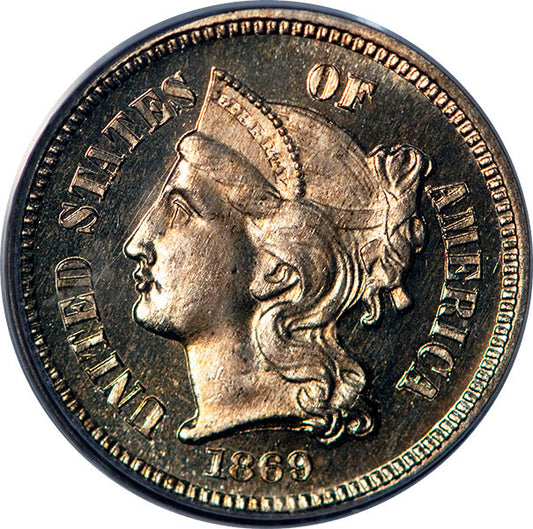 (3765) 1869 3CN PCGS PR65DCAM CAC