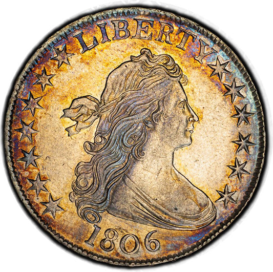 (6073) 1806 50C Pointed 6, No Stem O-109, T-15, R.1 PCGS AU55+