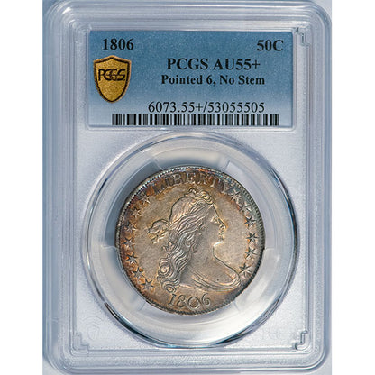 (6073) 1806 50C Pointed 6, No Stem O-109, T-15, R.1 PCGS AU55+