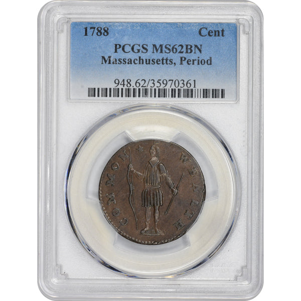 (948) 1788 Cent Massachusetts, Period PCGS MS62BN