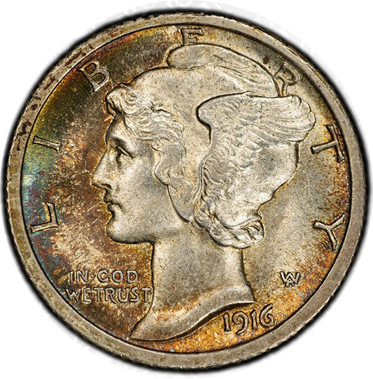 (4907) 1916-D 10C PCGS MS64FB CAC