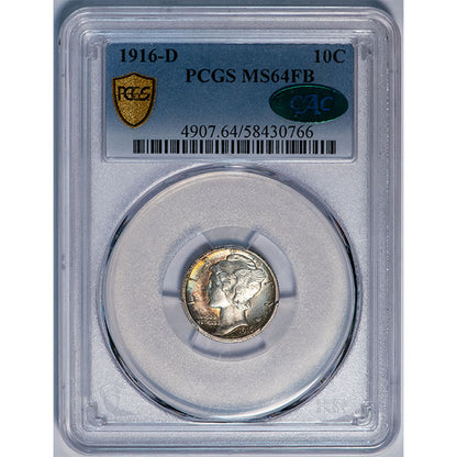 (4907) 1916-D 10C PCGS MS64FB CAC